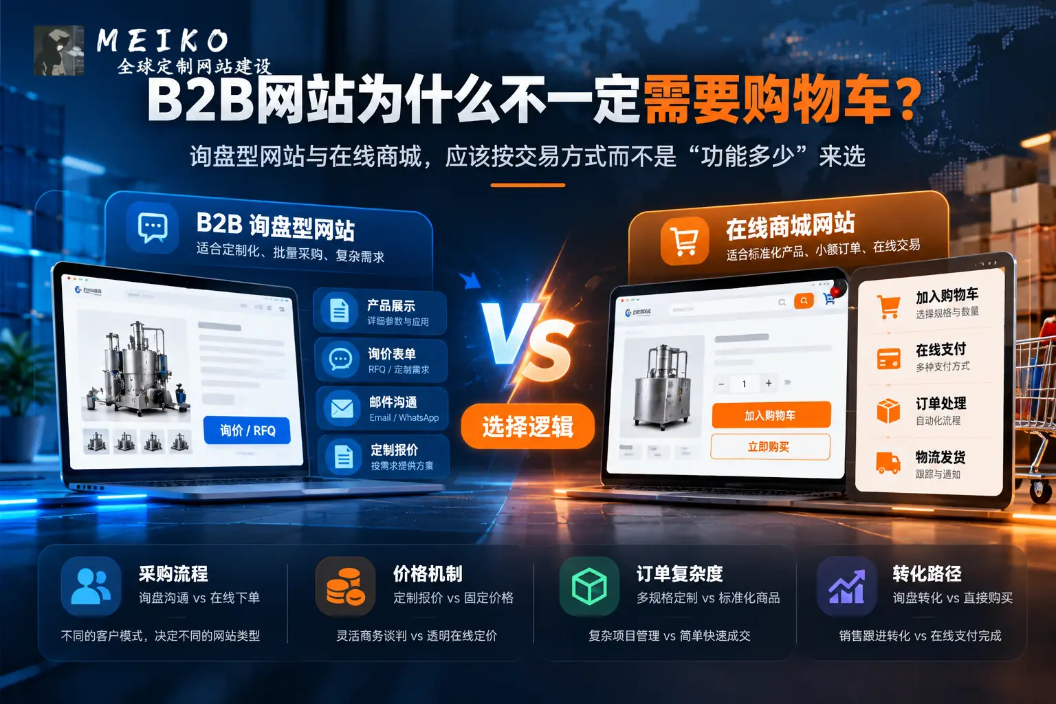 B2B 网站为什么不一定需要购物车？询盘型网站与在线商城的选择逻辑